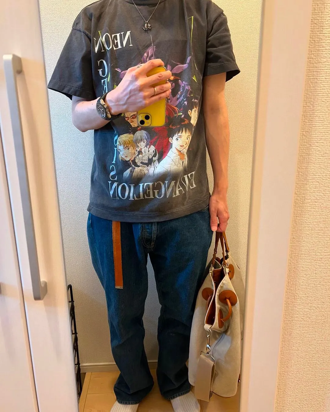 SAINT Mxxxxxx × EVANGELION NEON GNSIS TEE/BLK co-branded Neon Genesis Evangelion distressed short-sleeves, washed black S-XL, vintage NEW VINTAGE, top printing technology, garment dyeing, re-washed, distressed, correct co-branded main mark/washing mark